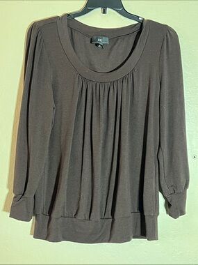 Iz Byer California made in USA Chocolate Brown scoop  Neck Long Sleeve Top